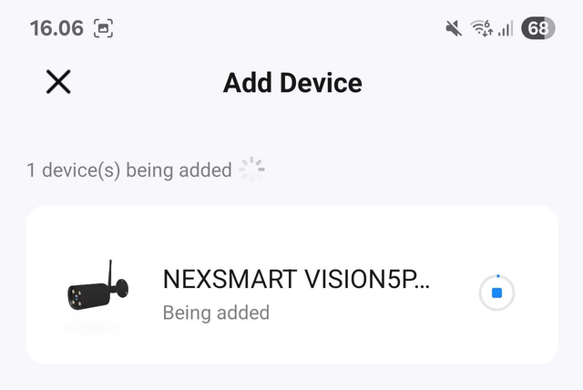 Kameraet er ved at blive tilsluttet til appen