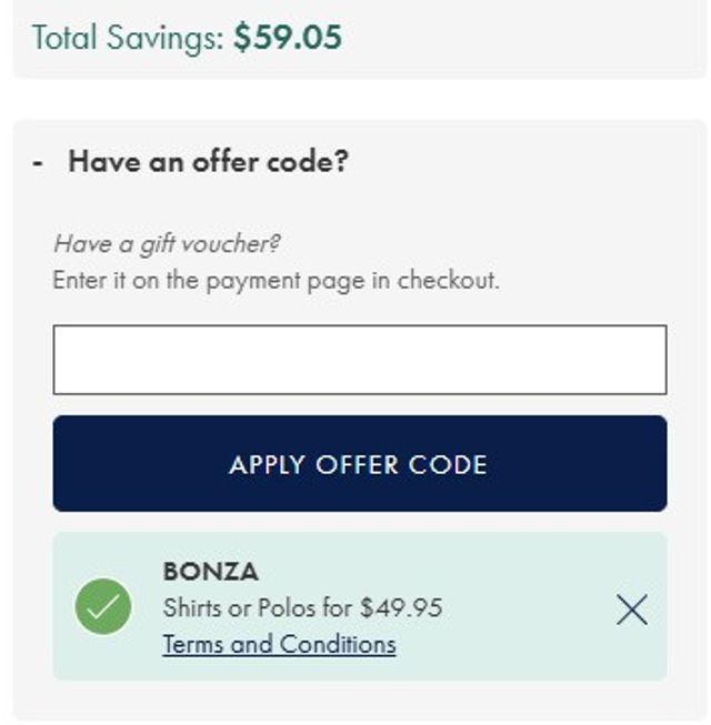 If an offer has successfully been added, you will see the code along with the terms and savings, as the above demonstrates.