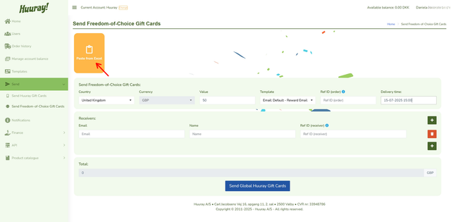 Click the Yellow button to add recipients in bulk