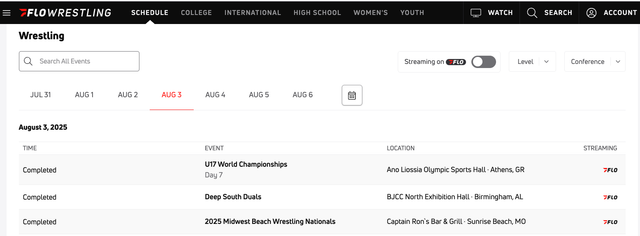 New FloWrestling event schedule.