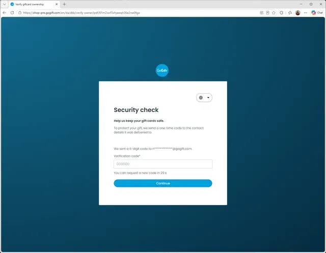 The page shown once you click the Send code button