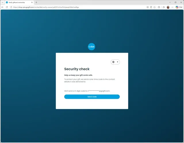 The page shown after clicking See gift card