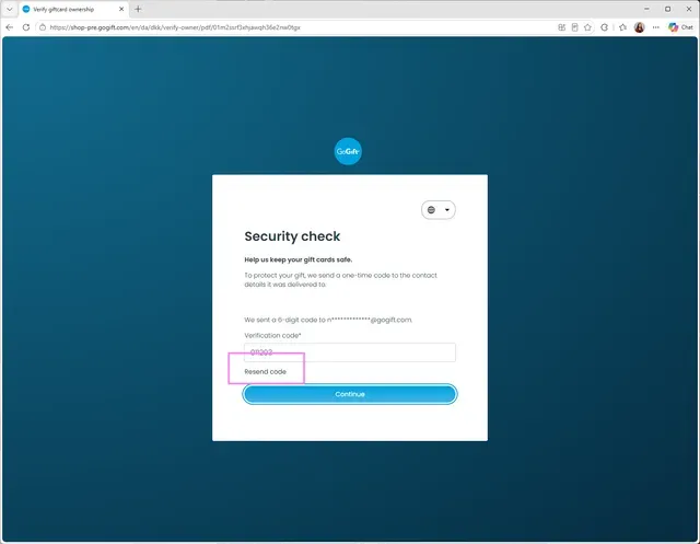 Screenshot highlighting the Resend code button